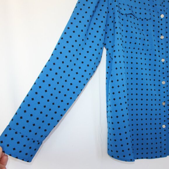 CROFT & BARROW WOMEN DIAMOND CHECK LONG SLEEVE BUTTON BLOUSE TOP SZ L ROYAL BLUE - Picture 7 of 16